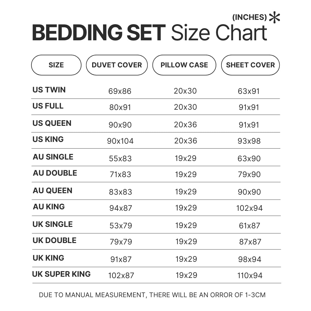 Beding Set Size Chart - Jujutsu Kaisen AU Store