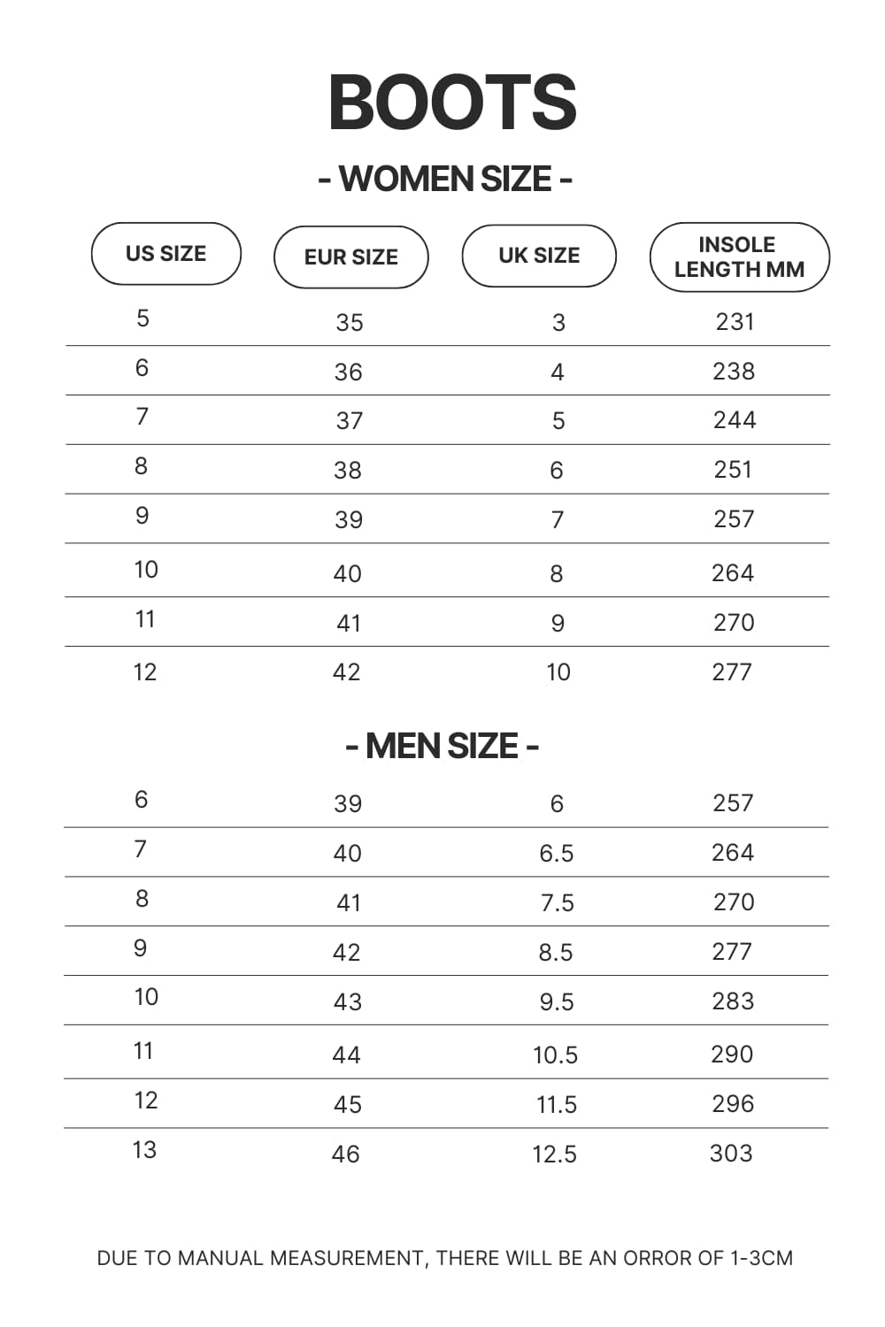 Boots Size Chart - Jujutsu Kaisen AU Store