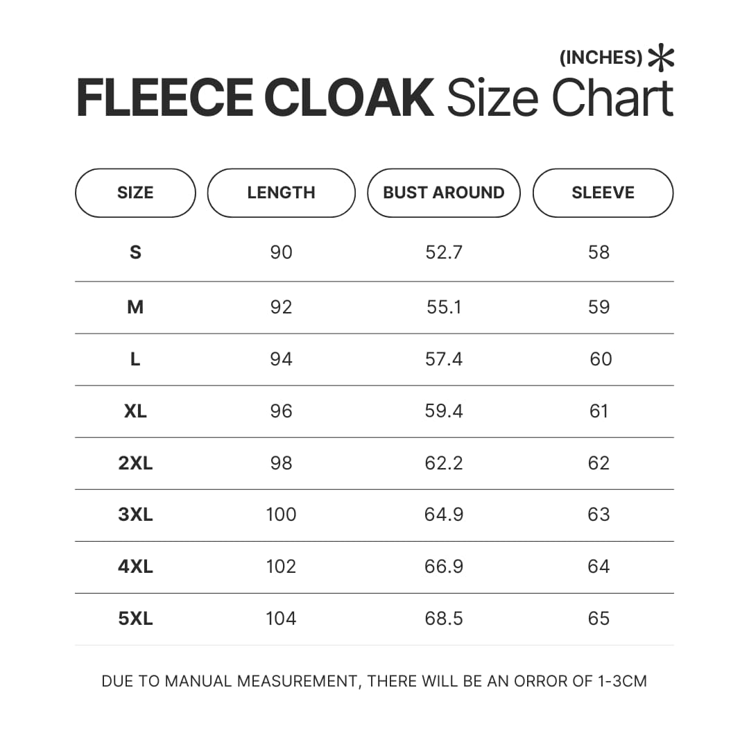 Fleece Cloak Size Chart - Jujutsu Kaisen AU Store