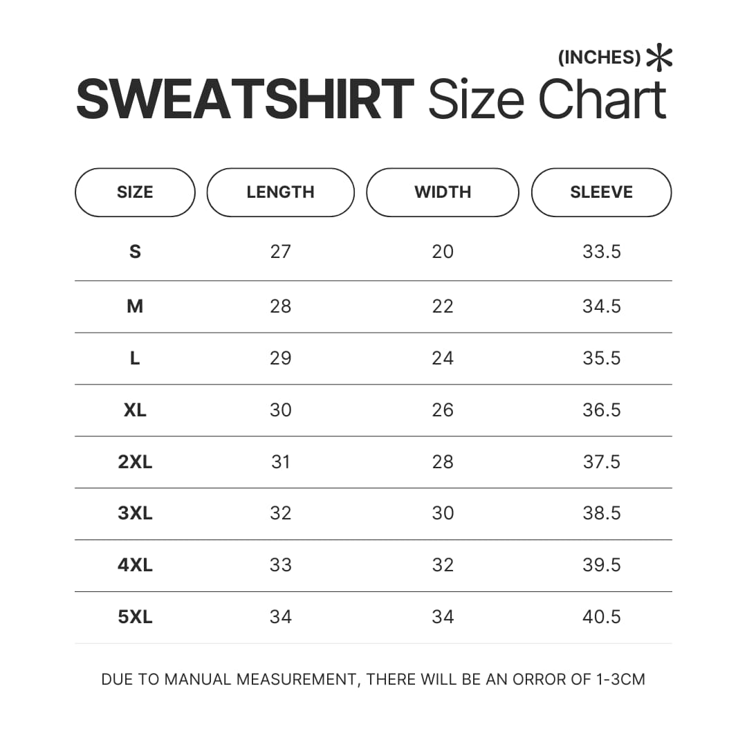 Sweatshirt Size Chart - Jujutsu Kaisen AU Store