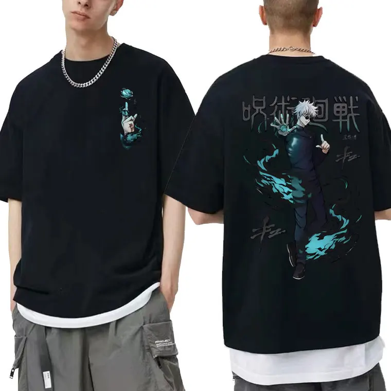 Japanese Anime Jujutsu Kaisen Satoru Gojo Print Tshirt Men Fashion Manga Pure Cotton Short Sleeve T - Jujutsu Kaisen AU Store